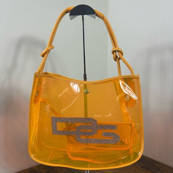 Dolce &‎ Gabbana D&G Rhinestone Embellished Clear Orange Vinyl Tote Bag - Picture 2 of 16